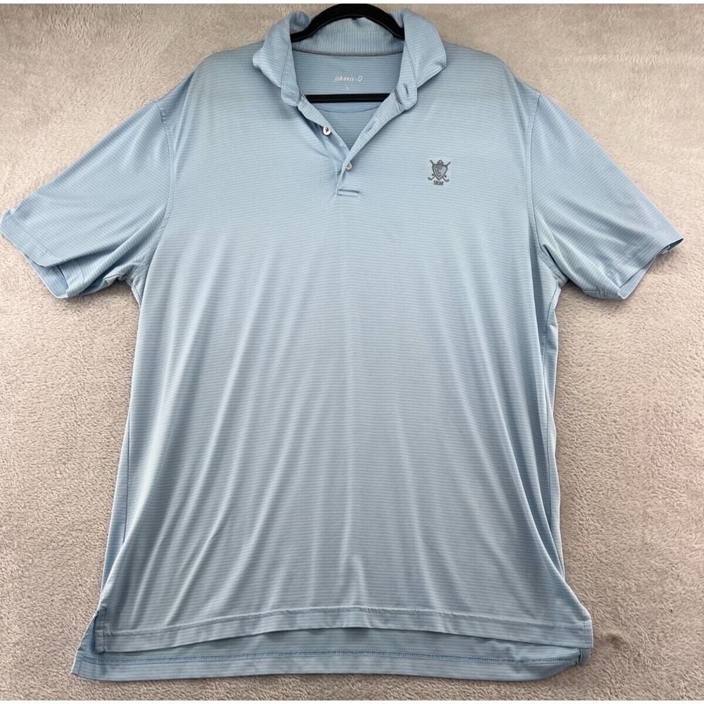 Johnnie-O Polo Shirt Men's Large Blue Striped Performance Golf Embroidered Logo